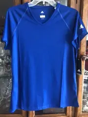 adidas NWT women's Large S/S royal blue climalite v-neck poly sport shirt NWT