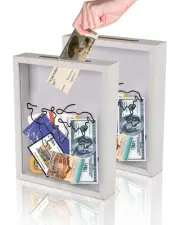 2 Pack Adventure Archive Box, 8x10 Shadow Box with Slot, Travel Memory Box Di...