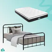 King Single Package | Leo Metal Bed Frame Black & Bonita Euro Top Mattress (Medium Firm)
