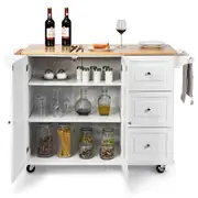 Costway Kitchen Island Trolley Dining Cart Wood Storage Cabinet Buffet Counter Top 3 Drawer/2 Door/Adjustable Shelf