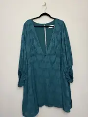 Womens Anthropologie Jacquard Tunic Dress Plus Size 22W Green 3/4 Sleeve