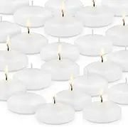 24 Count 3" Inch Floating Candles Bulk Set - 10 Hour Burn Time, Unscented White for Centerpieces in Cylinder Vases at Wedding, Party, Pool, or Holiday