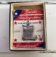 F 925 Sterling Silver Retro Charm Pendant Lincoln’s Gettysburg Address 1863 USA
