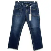 NWT GRACE Jeans Women's Frayed Hem Patch Pockets Denim Capris Size 26 (28x23)