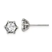 Stainless Steel Chisel Antiqued And Polished Cz Post Earrings