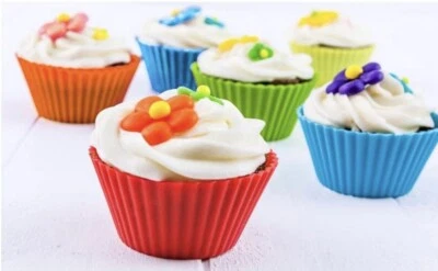 10 Reusable Silicone Cupcake Cups Molds Wrappers Non Stick Muffin Baking Pastry