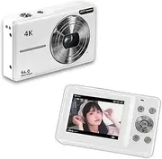 4K/30FPS Digital Camera 6 P Digital Video Camera 2.4 Inch Screen 18X Digital Built-in Battery Birthday Teens Students Friends White One Size