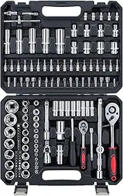 Ginour Socket Spanner Set, 138 Pieces, Ratchet Box with 1/4 Inch, 1/2 Inch Reversible Ratchet, Socket Wrench, Bit Set, Extension, Adapter Tool Set for Car & DIY (138 Piece)