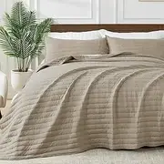 SUCHBED Beige Quilt King Size Bedspread Lightweight Coverlet Set with Shams - Cross-Stitch Quilted Bedspread for All Seasons, 106"x96"