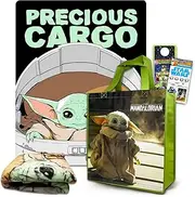 STAR WARS Baby Yoda Fleece Throw Blanket Set - Bundle with 43x55 Inch Blanket, Tote Bag, Stickers & More (Mandalorian Baby Yoda Room Decor)