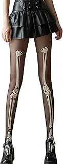 [Hayooha] Halloween Glow In The Dark Bone Fishnet Stockings for Women, Stretchy Lace Leggings High Waist Fishnet Tights Halloween Costumes Halloween Decorations