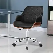 [ALFORDSON] Wooden Office Chair with PU Leather Back Seat, Height Adjustable Swivel Computer Chair for Home Desk, Mid Back Gaming Ergonomic Task Chair, Black