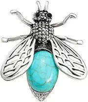 [Dtja] Turquoise Bee Brooch Pin for Women Men Silver Plated Fashion Rhinesonte Blue Birthstone Bumblebee Honeybee Animal Insect Brooches Lapel Pins Boho Dress Accessories Birthday Holiday Jewelry Gift,