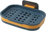 -Adhesive Bar Soap Dish | Wall Adhesive Soap Holder Dish | Sponge Dish No Drilling Storage Box Rack Shelf Double Drain for Bathroom Soap Holder