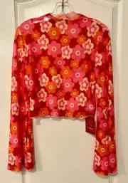 Verdusa Sheer Mesh Mock Neck Cropped Tunic with Bell Sleeves Tee Top SZ XL NWT