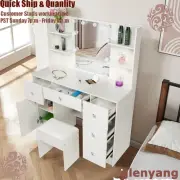 Vanity Set w/ LED Mirror Stool Dressing Table Makeup Table w/ Drawers & Shelves