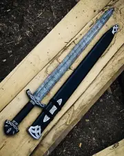 handmade damascus steel viking sowrd , northmen sword with scabbard hunting gift