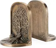 Tree of Life Antique Brass Bookends Set - 2 Decorative Cast Iron Book Ends for Shelves or Bookcase, Stylish Non-Skid Anti-Slip Heavy Home Décor Gift