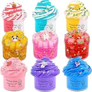 9 Pack Slime Kit, with 3Jelly Cube Crunchy Slime and 3 Cloud Slime and 3 Butter Slime, Clear Crunchy Slime Kit Toy, for Girls & Boys, Soft Non-Sticky Clear Slime, Party Favor for Kids, Birthday Favor