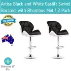 Bar Stools Artiss Black and White Gaslift Barstool with Rhombus Motif 2 Pack