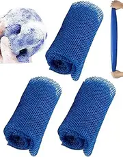 3 Pieces African Bath Sponges, Foldable African Exfoliating Nets, Nylon Net Towels, Body Sponge Back Scrubber Skin Smoother, Body Bathing Cleaning Tools Great For Women Men Daily Use (Blue)