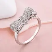 [KIOYDISE] Platinum Plated Micro Pave Copper Alloy Zircon Jewelry Women Engagement Wedding Ring Bow Bowknot Ring