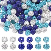 150 Pcs 10mm Rhinestone Clay Beads for Jewelry Making, White/Dark Blue/Lake Blue