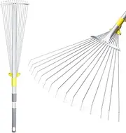Jardineer 63 inch Lightweight Garden Leaf Rake for Lawns, Adjustable Yard Rake for Leaves, Metal Lawn Rake with 23" Expandable Bigger Head.Ideal Garden Tools Gifts. One Year Warranty