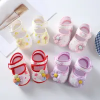 在飛比找蝦皮商城優惠-0-1歲女寶寶公主鞋 韓版春秋季 女嬰花朵裝飾印花布鞋 軟底