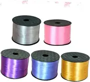 PEPLAYTAL 5Rolls Colorful Balloon Ribbons for Present Wrapping Decorative Packing String for Parties Weddings Birthdays Glossy Purple Navy Blue Silver Pink Wide Yards Each