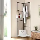 Entryway Coat Rack with Shelves Corner Hall Tree Clothes Rack Freestanding Black