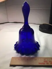 Westmoreland Cobalt Blue Glass Bell 6.5” H Ringer Wavy Frosted Edge