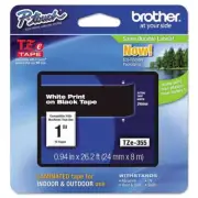 Brother P-Touch TZe Standard Adhesive Laminated Labeling Tape, 1"w, White on Bla