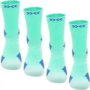 [Dress Cici] Men's Athletic Cushion Crew Socks, Cushioned Basketball Socks with Color Stripe (2 Pack)