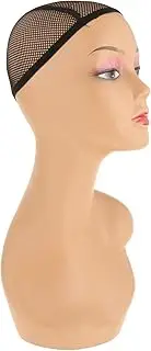 kowaku Realistic Female Mannequin Head with Full Makeup Wig Head Manikin Head Bust Wig Head Stand for Wigs Display Model Hair Hats Travel - Brown left pink red