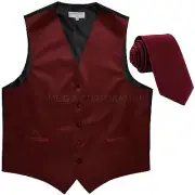 New Men's Formal Tuxedo Vest Waistcoat_2.5" skinny Necktie burgundy wedding