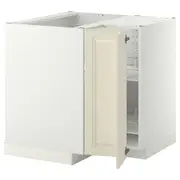 METOD corner base cabinet with carousel, white/Bodbyn off-white, 88x88x80 cm
