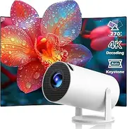 Mini Projector with WiFi 6 and Bluetooth, 4K 1080P Support Portable Projector, Built-in App, Android 11, Auto Keystone Correction, 40"-130" Screen Video Projector for Laptop/PC/Smartphone