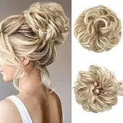 CJL HAIR Large Messy Bun Hair Piece Wavy Curly Scrunchies Synthetic Chignon Ponytail Hair Extensions Thick Updo Hairpieces for Women Dirty Blonde