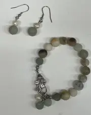 Amazonite Gemstone Bracelet Earrings Silver Freshwater Pearls Beads NEW 20% OFF