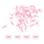50Pcs Mini Chiffon Ribbon Bow 1" Mini Fabric Satin Craft DIY Bright Pink