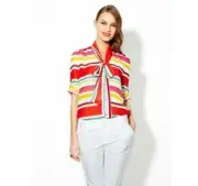 Alice + Olivia Multi Tops Striped Button Front Roll Tab Sleeve Womens Size S NWT