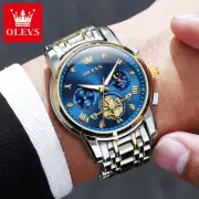 OLEVS Skeleton Chronograph Moon Phase Multifunctional Stainless Steel Watch