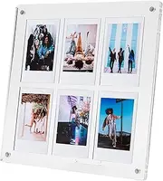 SOKYND The Happy Frame Clear Acrylic Floating 8x8 Frame with Polaroid Instax Collage frame insert, Multi-Functional Free-Standing and Magnetic for Refrigerator