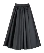 Patou Volume High Rise Satin Midi Skirt 38 Black