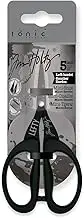 Tim Holtz Left Handed Scissors - 5 Inch Mini Snips with Micro Serrated Blade - Lefty Craft Tool for Cutting Paper, Fabric, and Sewing - Titanium with Black Comfort Grip Handles