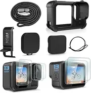 FiTSTILL Black Silicone Sleeve Rubber Protective Case Only Applicable to Go Pro Hero 13 Black Standard Lens,Battery Side Cover&Screen Protectors& Lens Caps&Lanyard for Hero13 Black Accessories Kit