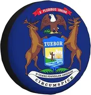 Michigan State Flag Tire Cover,Wheel Cover All-Weather Protection for Trailer,SUV,Truck &More,14 15 16 17 Inches
