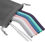 Senneny Set of 6 Silicone Drinking Straws for 30oz and 20oz - Reusable Silicone Straws BPA Free Extra Long with Cleaning Brushes- 6 Bent- 6mm diameter