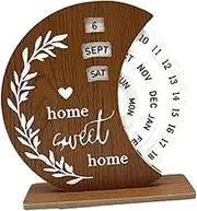 FLCPJGV Perpetual Wooden Disc Calendar, Standing Calendar, Rotary Table Ornament, Display of The Month, And Day, for Decoration of &, Moon